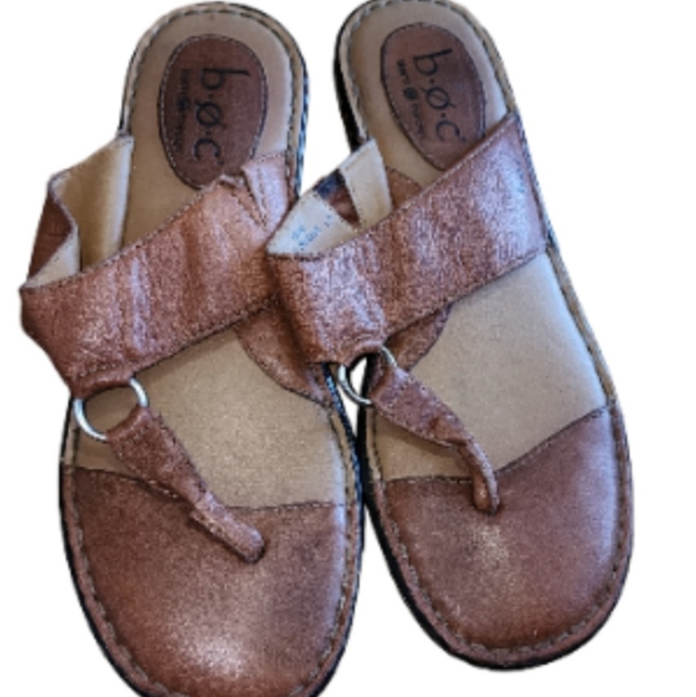 Born Concept Brown Leather Thong Sandals Size 10 42 Casual Flat Summer